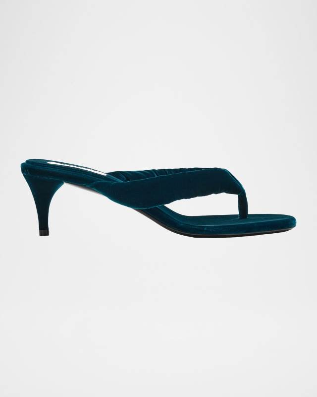 Velvet Kitten-Heel Thong Sandals